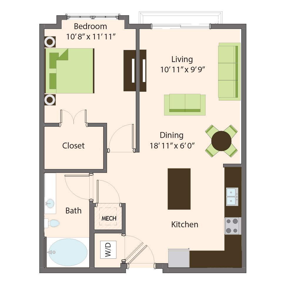 Oak Floor Plan | Northbrook Apartments