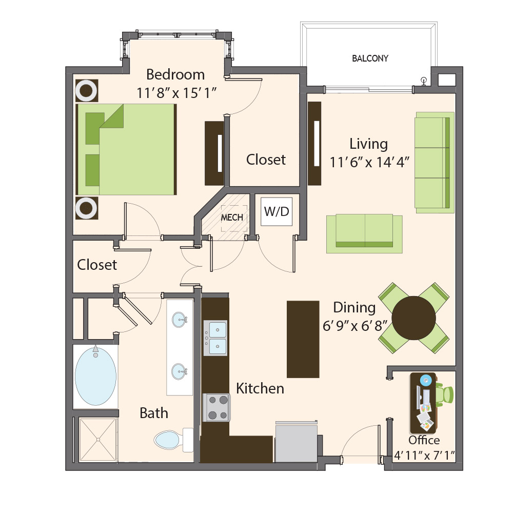 Redbud Floor Plan | Northbrook Apartments