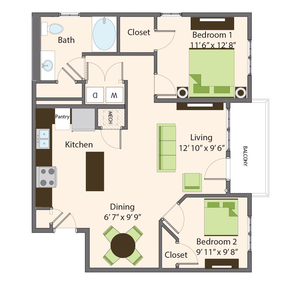 Cottonwood Floor Plan | Northbrook Apartments