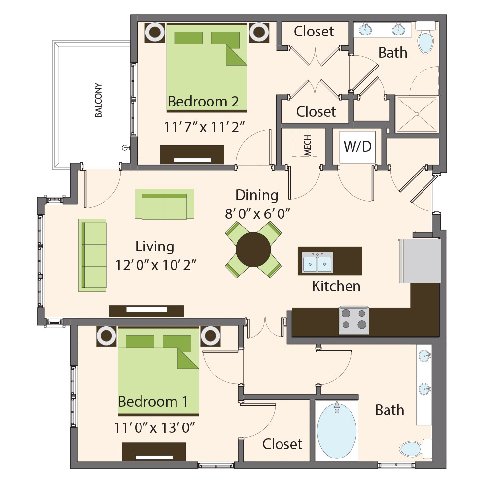 Hemlock Floor Plan | Northbrook Apartments