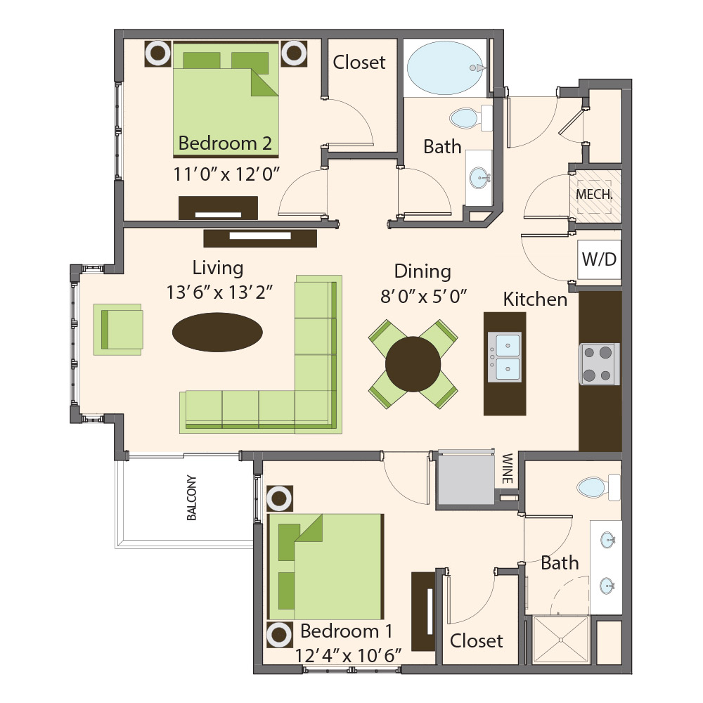 Beech Floor Plan | Northbrook Apartments