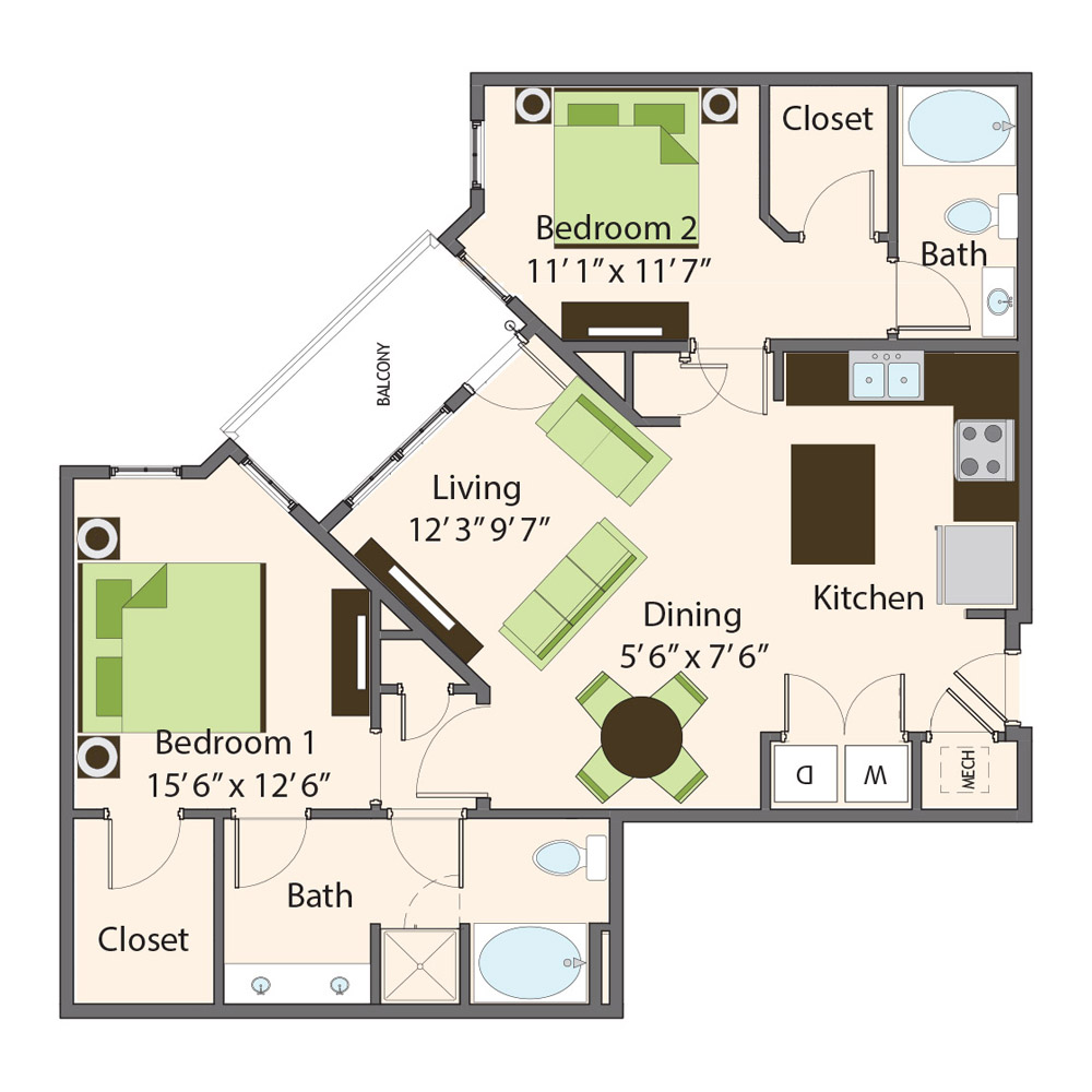 Cherry Floor Plan | Skokie Apartments